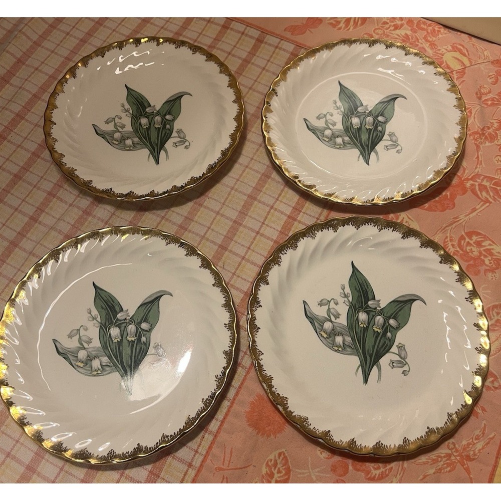 Vtg Royal China‎ 22K Lily Of The Valley Bread & Butter Plates Scalloped Set of 4